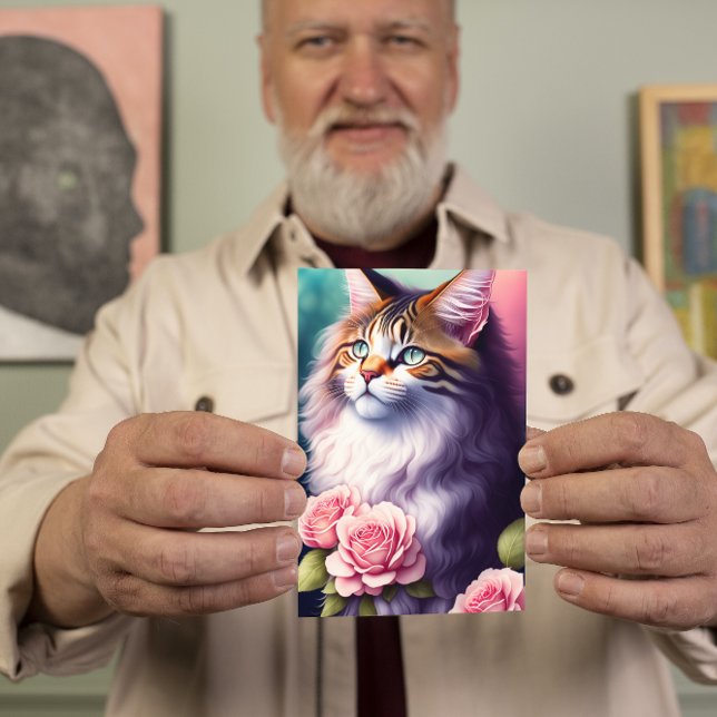 Cartão Bonito Maine Coon & Flowers (Criador carregado)