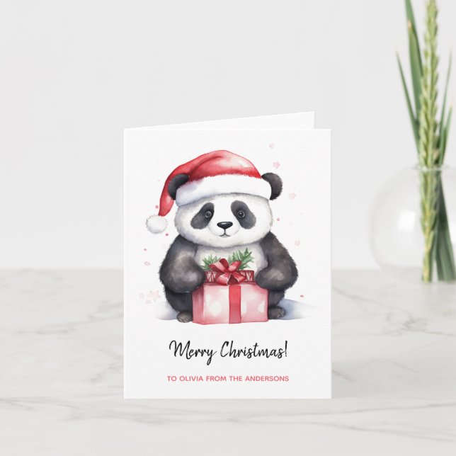 Cartão Bonito Papais noeis Panda Feliz Natal (Frente)