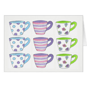 Cartão Bonito Pastel Teacups Tea Party Bolinhas Flor