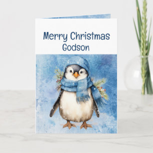Cartão Bonito Pinguim Diversão Animal Godson Natal