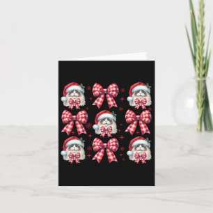 Cartão Bonito Ragdolé Gato Xadrez Vermelho Arco  Natal