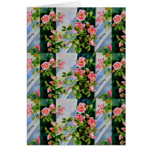Cartão Bonito rosa, rosas vermelhas, flor aquarela