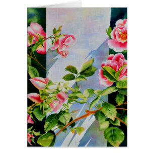 Cartão Bonito rosa, rosas vermelhas, flor aquarela