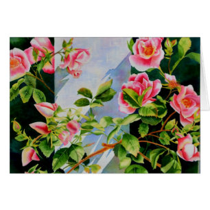 Cartão Bonito rosa, rosas vermelhas, flor aquarela