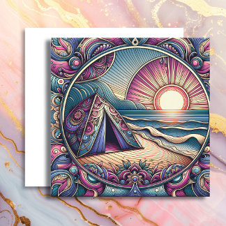 Cartão Bonito tenda e nascer do sol em um local de acampa