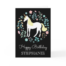 Bonito Unicórnio e Flores Preto Personalizado