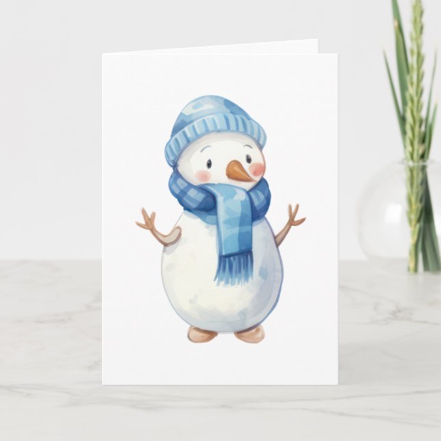 Cartão Bonito Watercolor Snowman (Frente)