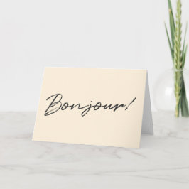 Cartão Bonjour! | Modern Script Cream Ivory French Hello