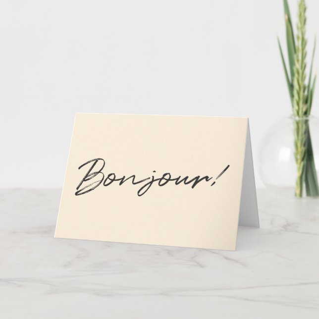 Cartão Bonjour! | Modern Script Cream Ivory French Hello (Frente)