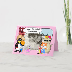 Cartão Bons animais de desenho animado a rosa