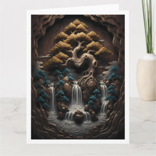 Cartão Bonsai Dourado: Um Retiro Sereno na Floresta