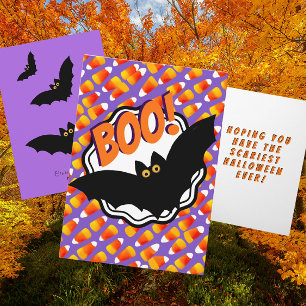 Cartão Boo Black Bats Candy Corn Personalizado Halloween