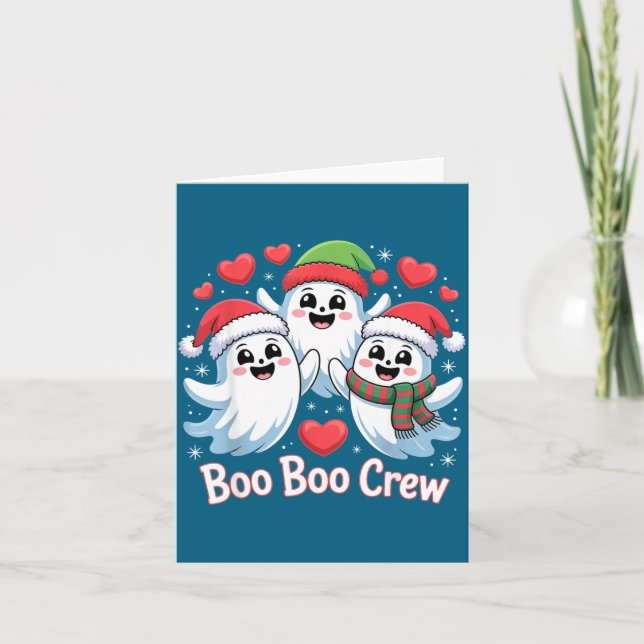Cartão Boo-boo Crew Christmas Ghost Santa Hat Halloween H (Frente)