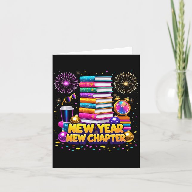 Cartão Book Lovers Happy New Year Chapter 2026 Bookworm F (Frente)