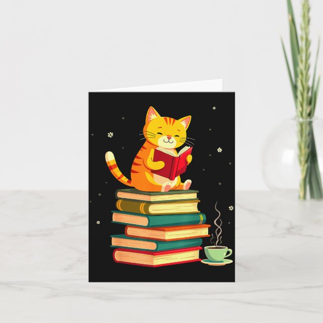 Cartão Book Reading Cat Fall Christmas For Men Women Kids (Frente)