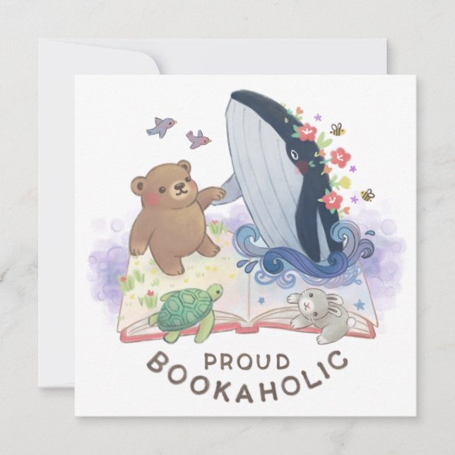 Cartão Bookaholic Orgulhoso: Ilustração Mágica de Livros (Frente)