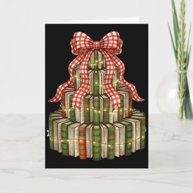 Cartão Bookmas Tree Christmas Librarian Book Lover Holida (Frente)