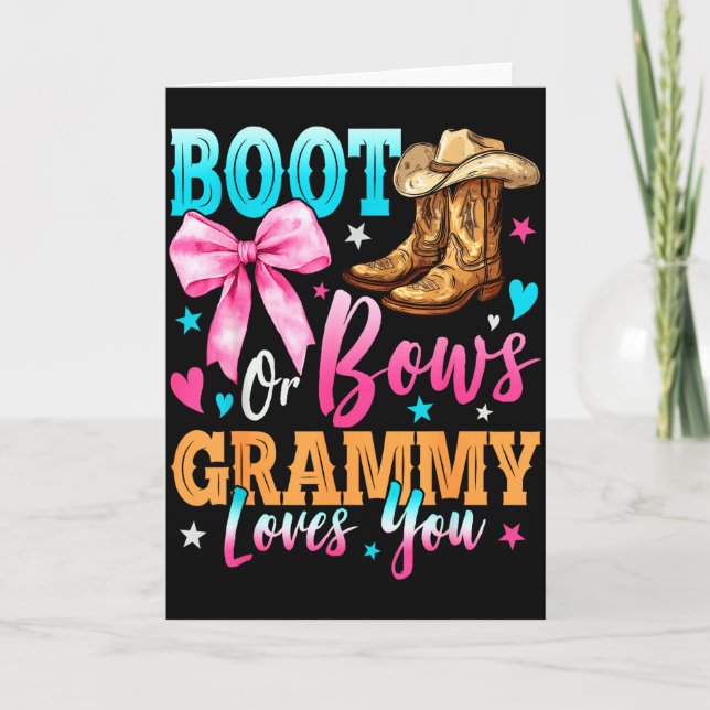 Cartão Boots Or Bows Grammy Loves You Gender Reveal Famil (Frente)
