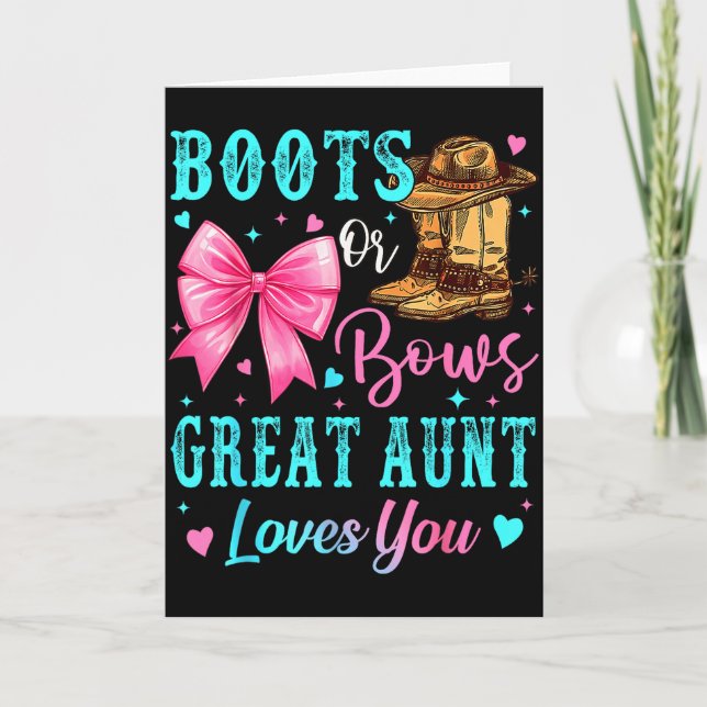 Cartão Boots Or Bows Great Aunt Loves You Gender Reveal F (Frente)