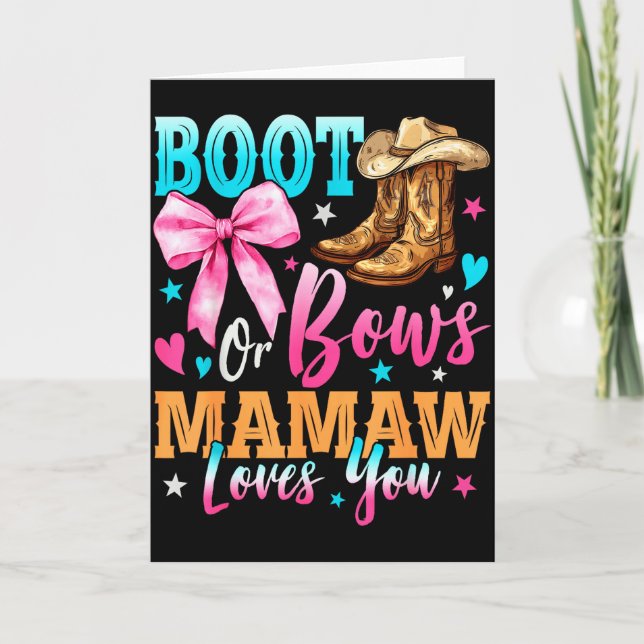 Cartão Boots Or Bows Mamaw Loves You Gender Reveal Family (Frente)