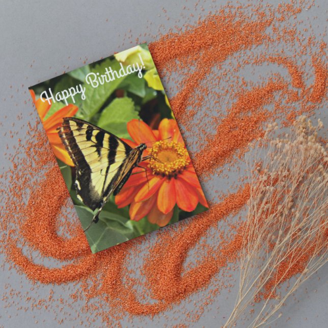 Cartão Borboleta Amarelo Swallowtail no Aniversário da Fl (In Situ)