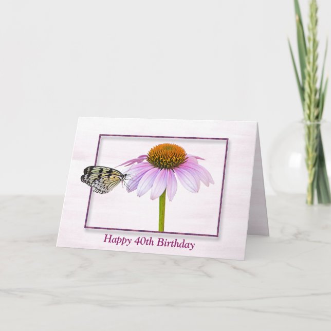Cartão Borboleta aniversário de 40 anos na Flor Cone (Frente)