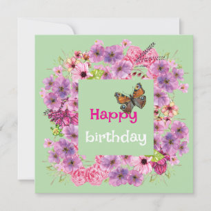 Cartão Borboleta Aniversário Deseja - Floral Elegante
