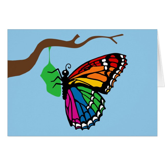 Cartão Borboleta Arco-Íris Emergindo de Chrysalis (Frente Horizontal)