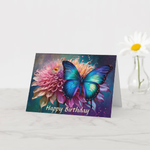 Cartão Borboleta azul e Dahlia