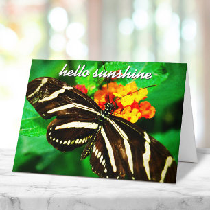 Cartão Borboleta Black White Stripe Hello Sunshine Script