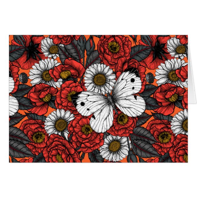 Cartão Borboleta branca e rosas (Frente Horizontal)