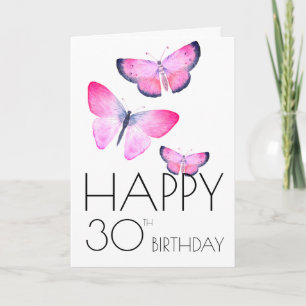 Cartão Borboleta Cinzenta De Aniversário Rosa, Aquarela 
