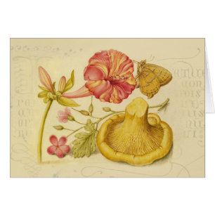 Cartão Borboleta, Cogumelo e Aquarela Flor