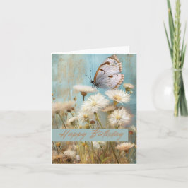 Cartão Borboleta de Flor de Aniversário Aberta e Feliz