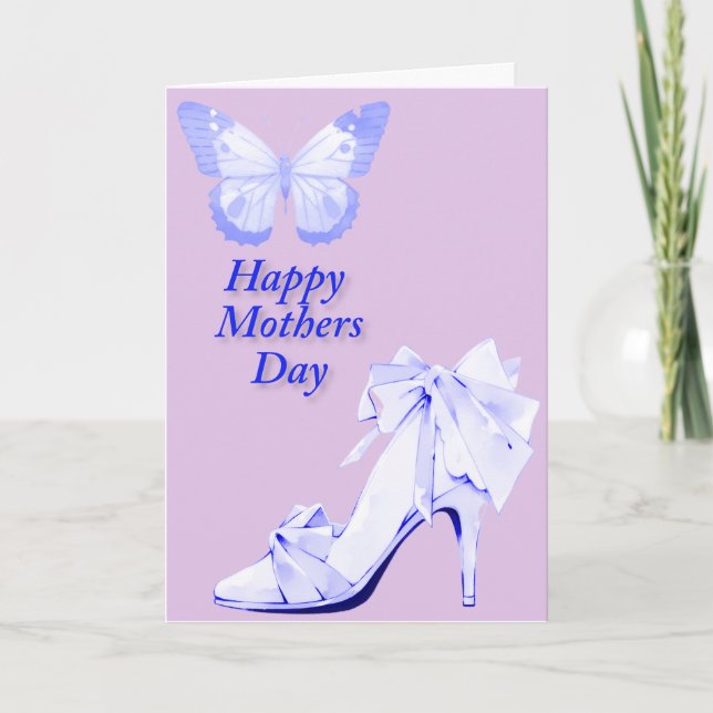 Cartão Borboleta e Sapato em Azul e Rosa (Frente)