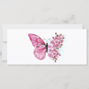 Cartão Borboleta Flor com Sakura Rosa