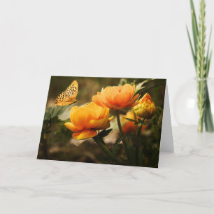 Cartão Borboleta Laranja e Flores