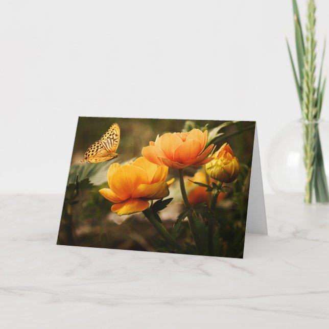 Cartão Borboleta Laranja e Flores (Frente)