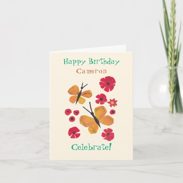 Cartão Borboleta Laranja Moderna do Século Médio (Frente)