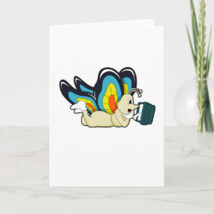 Cartão Borboleta lendo com Livro