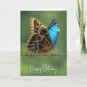 Cartão Borboleta Morpho Comum de Aniversário em Arame Far