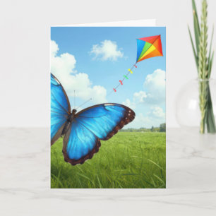 Cartão Borboleta Morpho Comum de Aniversário Voando uma P