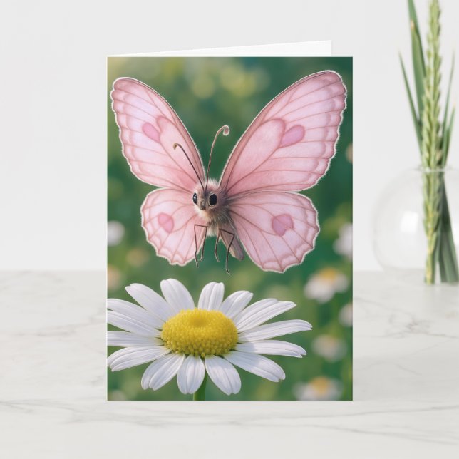 Cartão Borboleta Rosa de Aniversário (Frente)