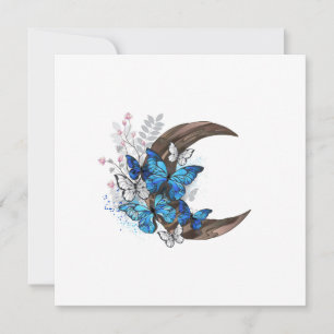 Cartão Borboletas azuis em crescente de madeira