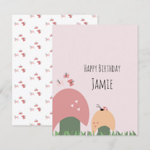 Cartão Borboletas, Cogumelo, Joaninhas Feliz Aniversário