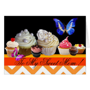 CARTÃO BORBOLETAS CUPCAKES GOSTOSOS DIA DAS MÃES DOCE