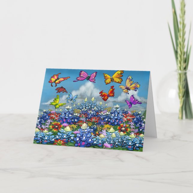 Cartão Borboletas de flores silvestres (Frente)