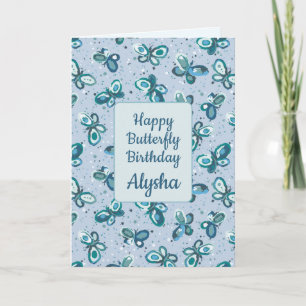 Cartão Borboletas de Insetos de porta - azul - aniversári