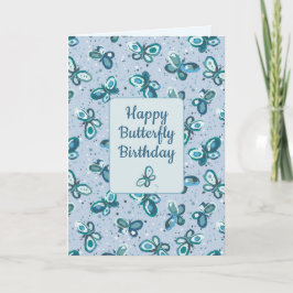 Cartão Borboletas de Insetos de porta - azul - aniversári