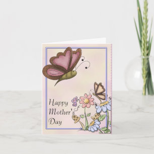 Cartão Borboletas e Dia de as mães de flores